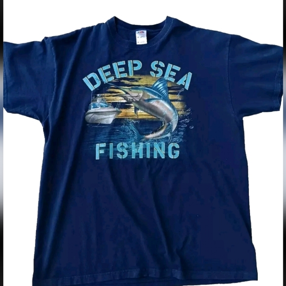 Fruit of the Loom Shirt Mens 2XL Blue Deep Sea Fishing Heavy Cotton  USA - Picture 1 of 5
